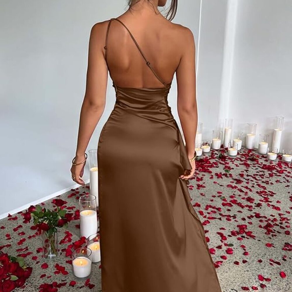Women's Sexy One Shoulder High Split Cocktail Wedding Party Maxi Dress - Picture 6 of 10